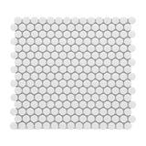 Penny Round White Glossy 11.5 x 12.25 Pebble Mosaic Tile.