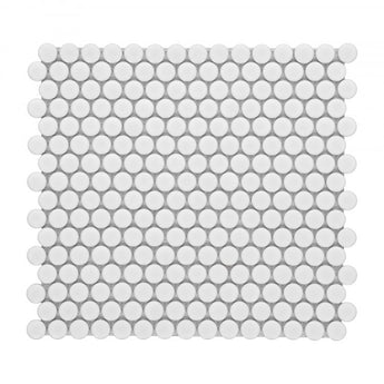 Penny Round White Matte 11.5 x 12.25 Porcelain Mosaic Tile.