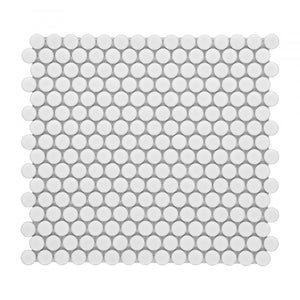 Penny Round White Matte 11.5 x 12.25 Pebble Mosaic Tile.