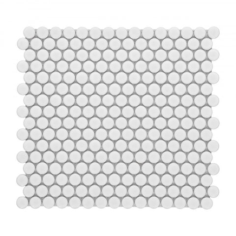Penny Round White Matte 11.5 x 12.25 Pebble Mosaic Tile.