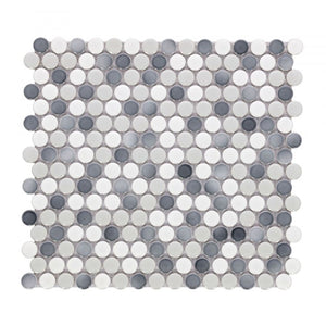 Penny Round Gradient Grey Glossy 11.5 x 12.25 Pebble Porcelain Mosaic Tile.