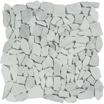 Bianco Mare Tumbled Marble Random Broken Mosaic Tile.
