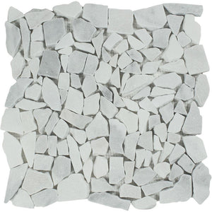 Bianco Mare Tumbled Marble Random Broken Mosaic Tile.