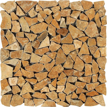 Gold Tumbled Travertine Random Broken Mosaic Tile.