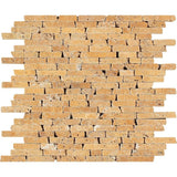 Gold Tumbled Travertine Random Strip Mosaic Tile.