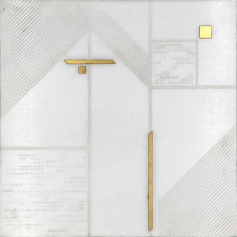 ROCKEFELLER White Nouveau Eastern White, Brass Mosaic Tile.