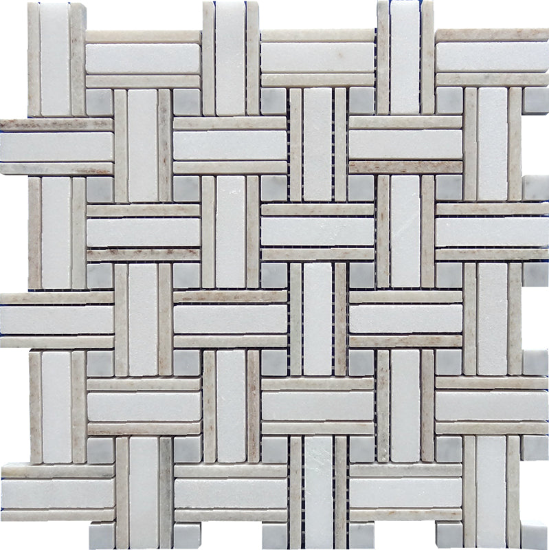 SAHARA OASIS Thassos white/CRYSTAL SAND/Carrara gray Mosaic Tile.