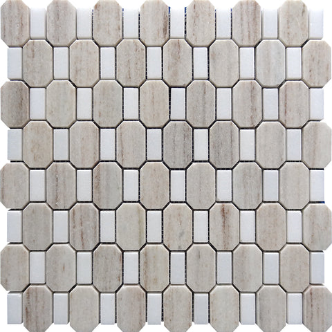 SAHARA TIBESTI CRYSTAL SAND/Thassos white polished Mosaic Tile.