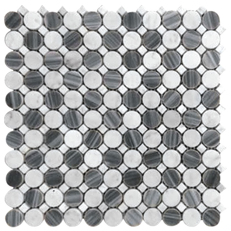 SEATTLE BELLEVUE CIRCLE Bardiglio Nuvolato/Bianco Carrara Mosaic Tile.