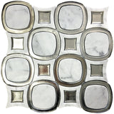 WATERJET SHAPE 5 Bianco Carrara, glass Mosaic Tile.