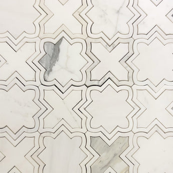 WATERJET SHAPE 6 Dolomite, Calacatta Mosaic Tile.