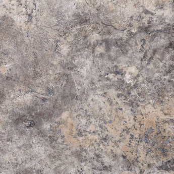 18 x 18 Filled and Honed Silver Travertine Tile.