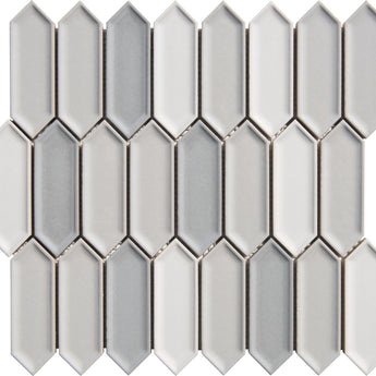 Silver Color Blend Ivy Picket Porcelain Mosaic Tile - MosaicBros.com