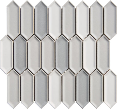 Silver Color Blend Ivy Picket Porcelain Mosaic Tile - MosaicBros.com