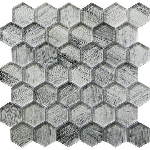 SIERRA SILVER PINE HEX Glass Mosaic Tile.