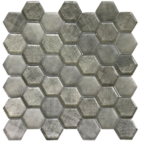 SIERRA SNOW LINEN HEX Glass Mosaic Tile.