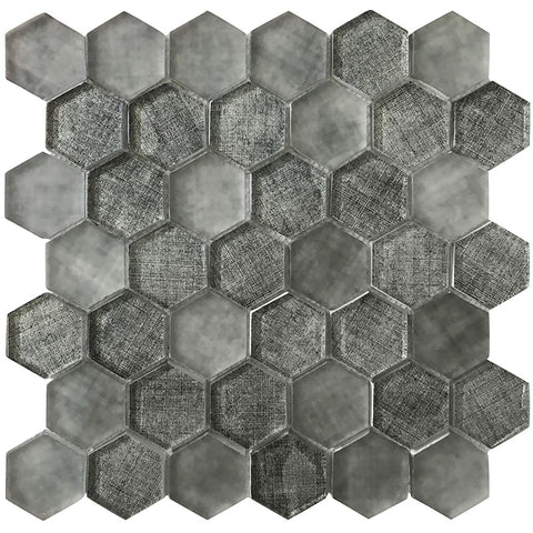 SIERRA GRAPHITE LINEN HEX Glass Mosaic Tile.