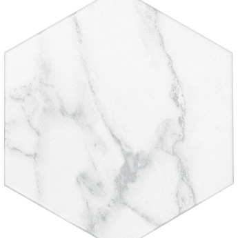 White hexagon floor tile from Roca's Statutory 8x9 series, featuring a sleek hexagonal design for modern flooring.