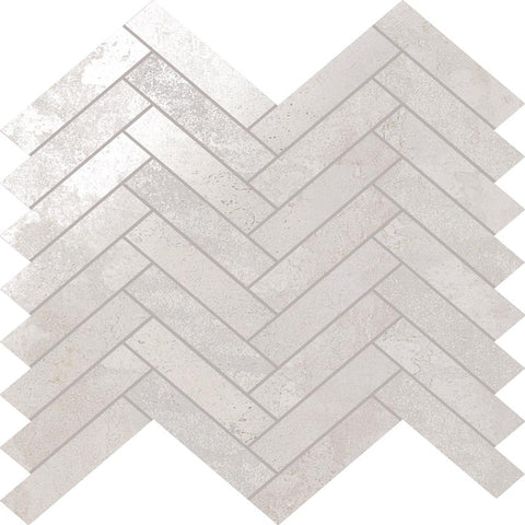 STELLAR  WHITE HERRINGBONE Porcelain Mosaic Tile.