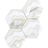 WATERJET STORM WHITE Thassos, Paper White, Calacatta Gold, Shell Mosaic Tile.