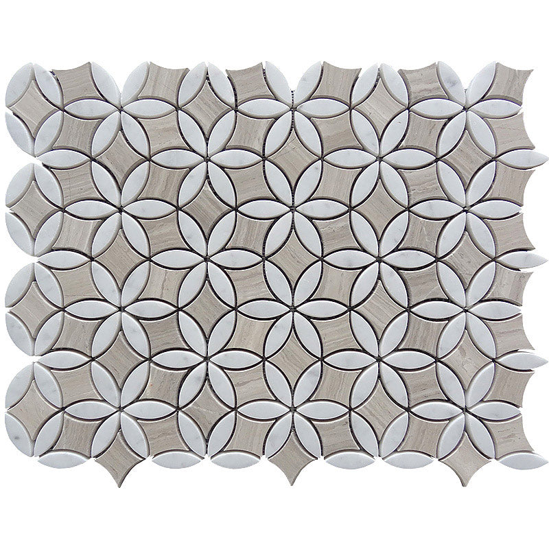 SAVANNAH EDGEMORE Wooden Grey/Bianco carrara Mosaic Tile.