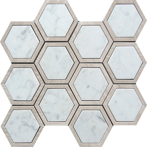 SAVANNAH FAIRWAY Bianco Carrara/Wooden Grey Mosaic Tile.