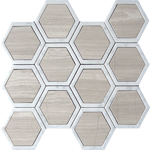 SAVANNAH LARGO Wooden Grey/ Bianco Carrara Mosaic Tile.