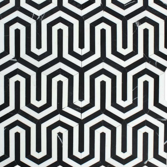 Thassos White Honed Marble Berlinetta Mosaic Tile (Thassos w/ Black).