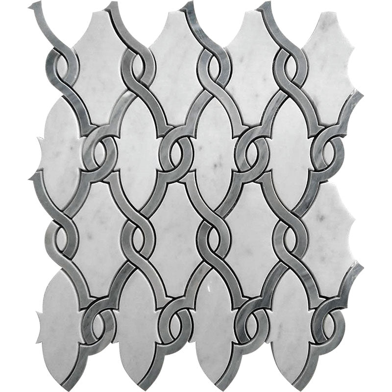 WATERJET TRELLIS 15 Carrara White, Bardiglio Mosaic Tile.