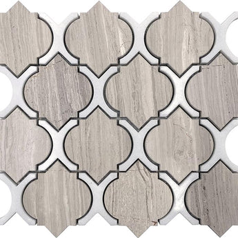 WATERJET TRELLIS 28 Thassos White/Wooden Grey Mosaic Tile.