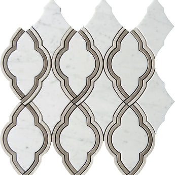 WATERJET TRELLIS 29 Bianco Carrara/Wooden Grey/Athens Grey Mosaic Tile.