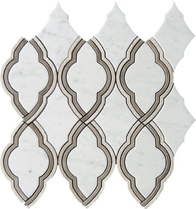 WATERJET TRELLIS 29 Bianco Carrara/Wooden Grey/Athens Grey Mosaic Tile.