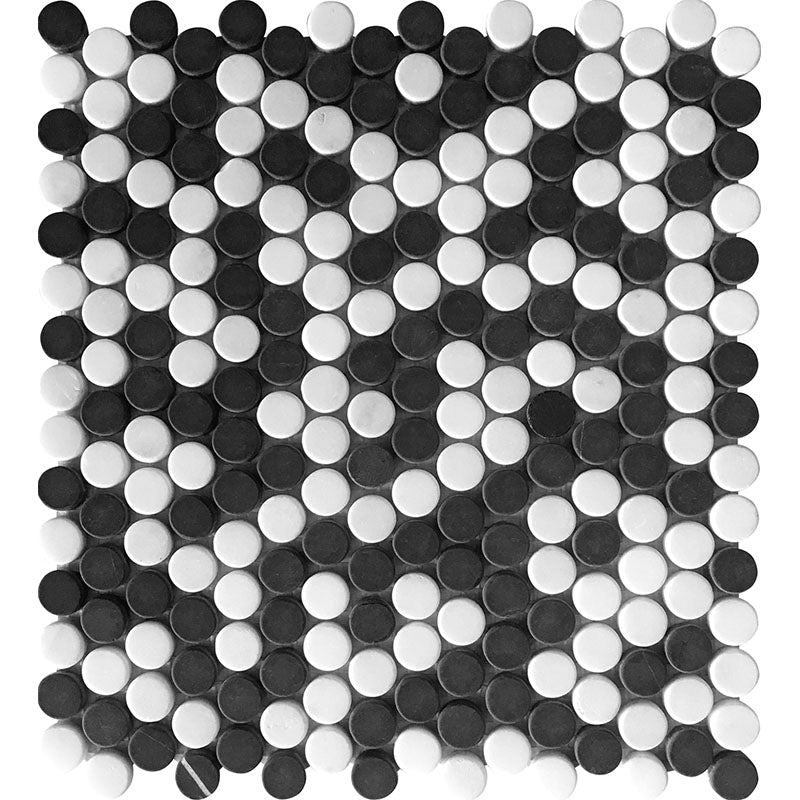 TUXEDO PARK BIANCO-NERO PENNY Eastern Black / Eastern White Mosaic Tile.
