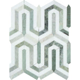Thassos White Polished Marble Berlinetta Mosaic Tile (Thassos w/ Ming Green) - MosaicBros.com
