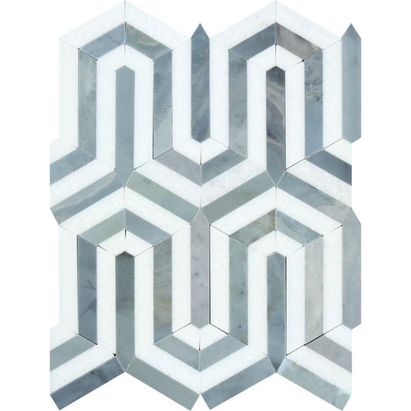 Thassos White Polished Marble Berlinetta Mosaic Tile (Thassos w/ Blue-Gray) - MosaicBros.com
