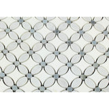 Thassos White Honed Marble Florida Flower Mosaic Tile (Carrara + Thassos (Oval) + Blue-Gray (Dots)) - MosaicBros.com