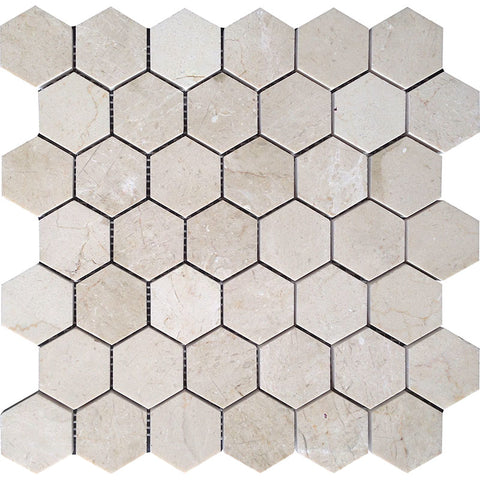 VALENCIA CREMA 2X2 HEX HONED Crema Marfil Mosaic Tile.