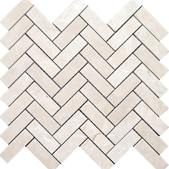 VALENCIA CREMA 1X3 HERRINGBONE Crema Marfil Polished Mosaic Tile.
