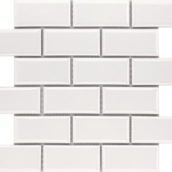 CC Mosaics +WHITE ICE 2X4 Beveled BRICK Porcelain Mosaic Tile.