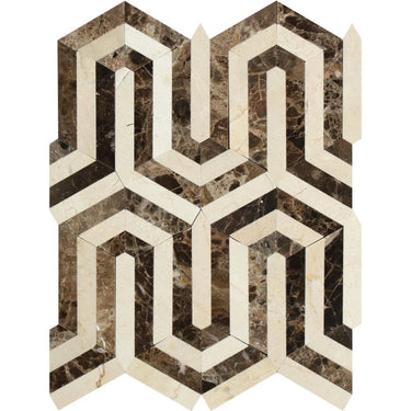 Emperador Dark Polished Marble Berlinetta Mosaic Tile (Emperador Dark + Crema Marfil).
