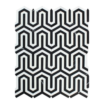 Thassos White Polished Marble Berlinetta Mosaic Tile (Thassos w/ Black).