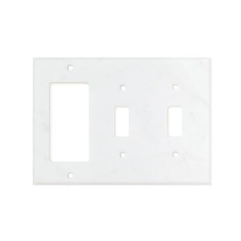 Bianco Carrara marble wall plate cover with double toggle rocker switch, honed finish, for field tile decor.