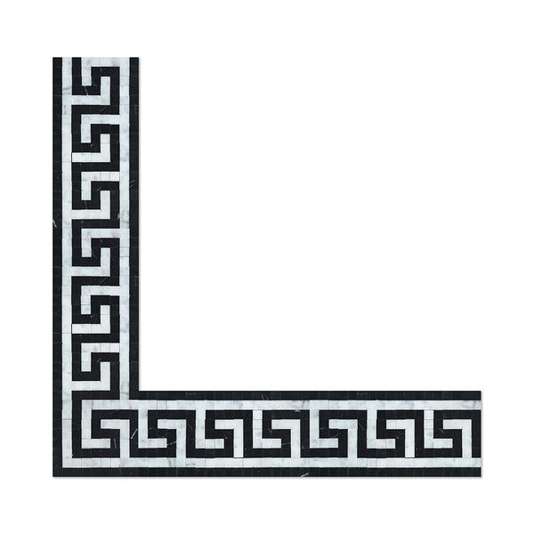 4X4" Bianco Carrara Polished Marble Greek Key Corner (Carrara w/ Black).