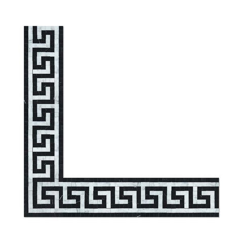 4X4" Bianco Carrara Polished Marble Greek Key Corner (Carrara w/ Black).
