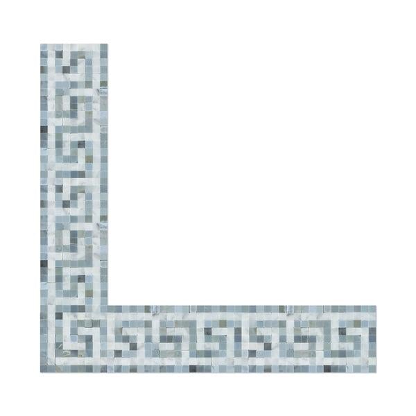 4X4" Bianco Carrara Polished Marble Greek Key Corner (Carrara w/ Blue-Gray).