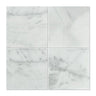 Honed Bianco Mare marble field tile in 18x18 inches with a smooth, matte finish, showcasing elegant white and gray veining.