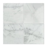 Honed Bianco Mare marble field tile in 18x18 inches with a smooth, matte finish, showcasing elegant white and gray veining.