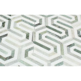 Thassos White Polished Marble Berlinetta Mosaic Tile (Thassos w/ Ming Green) - MosaicBros.com