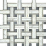 Calacatta Gold Honed Marble Tripleweave Mosaic Tile w/ Blue-Gray Dots.