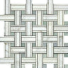 Calacatta Gold Honed Marble Tripleweave Mosaic Tile w/ Ming Green Dots.